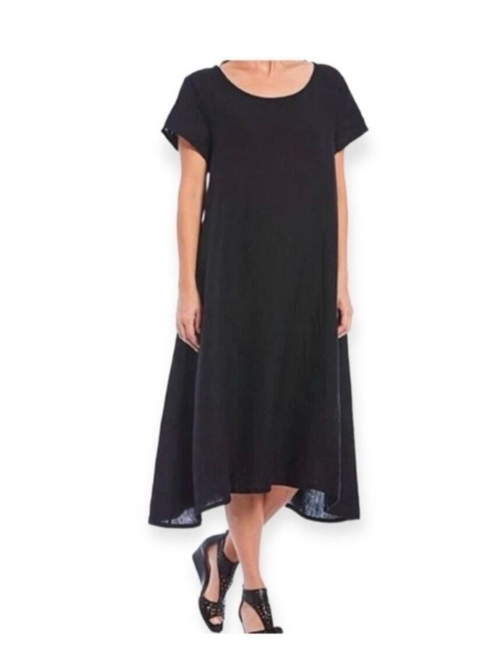 Bryn Walker Black 100% Linen Winslow Dress Small Minimalist Lagenlook Cap Sleeve